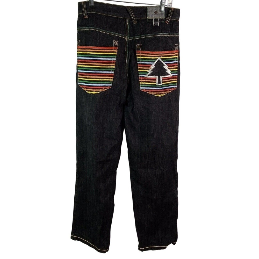 Russo Jeans Hip Hop Mens Tag Size 34 x‎ 34 Measure 32 x 33 Rainbow Stripes Tree